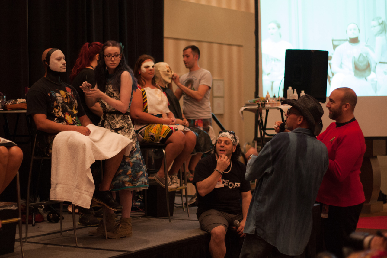 RJ Haddy, Roy Wooley and Frank Ippolito host and judge a makeup contest at Dragon Con 2015